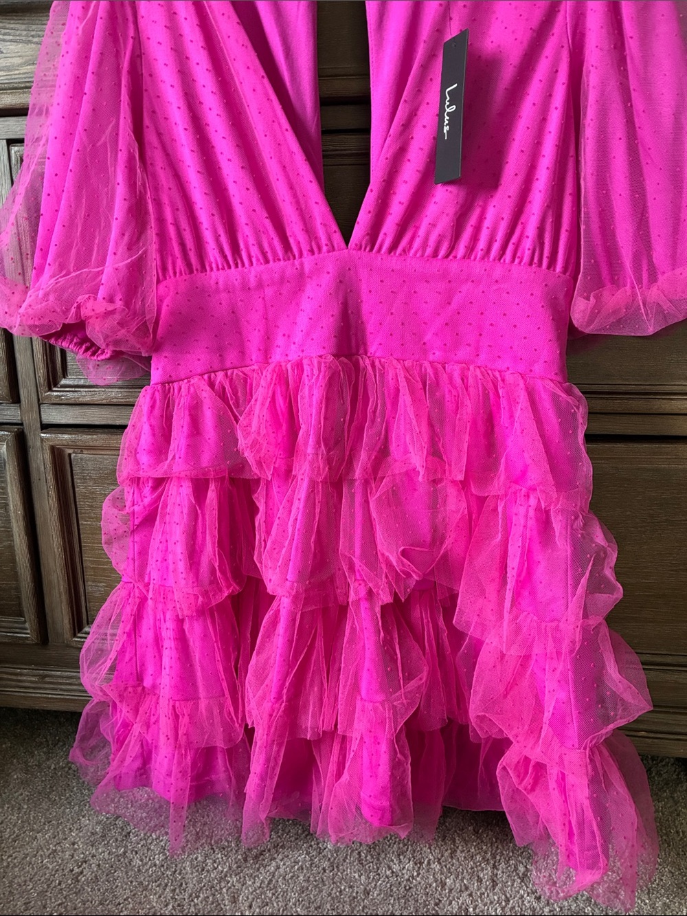 Lulu's Hot Pink Polka Dot Mesh Party Dress - Picture 3 of 6